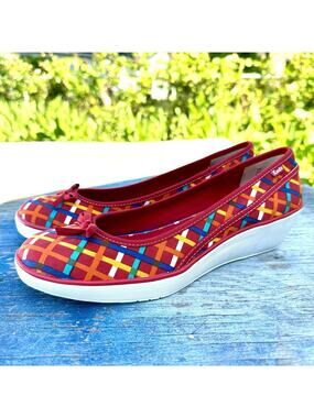 Keds Women's Multicolored Canvas Bow Wedge Flats Size 8M - BP
